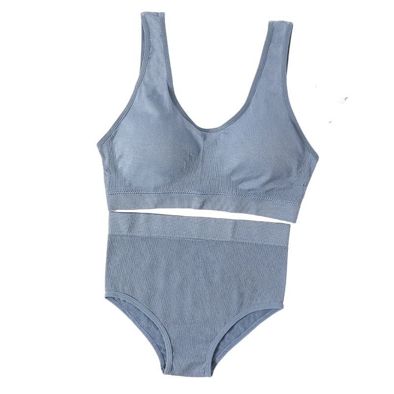 Ensemble de soutien-gorge et de culotte sans coutures pour femmes, soutien-gorge à bretelles rembourrées, culotte taille haute, ensemble de lingerie décontractée à fines côtes, ensemble de