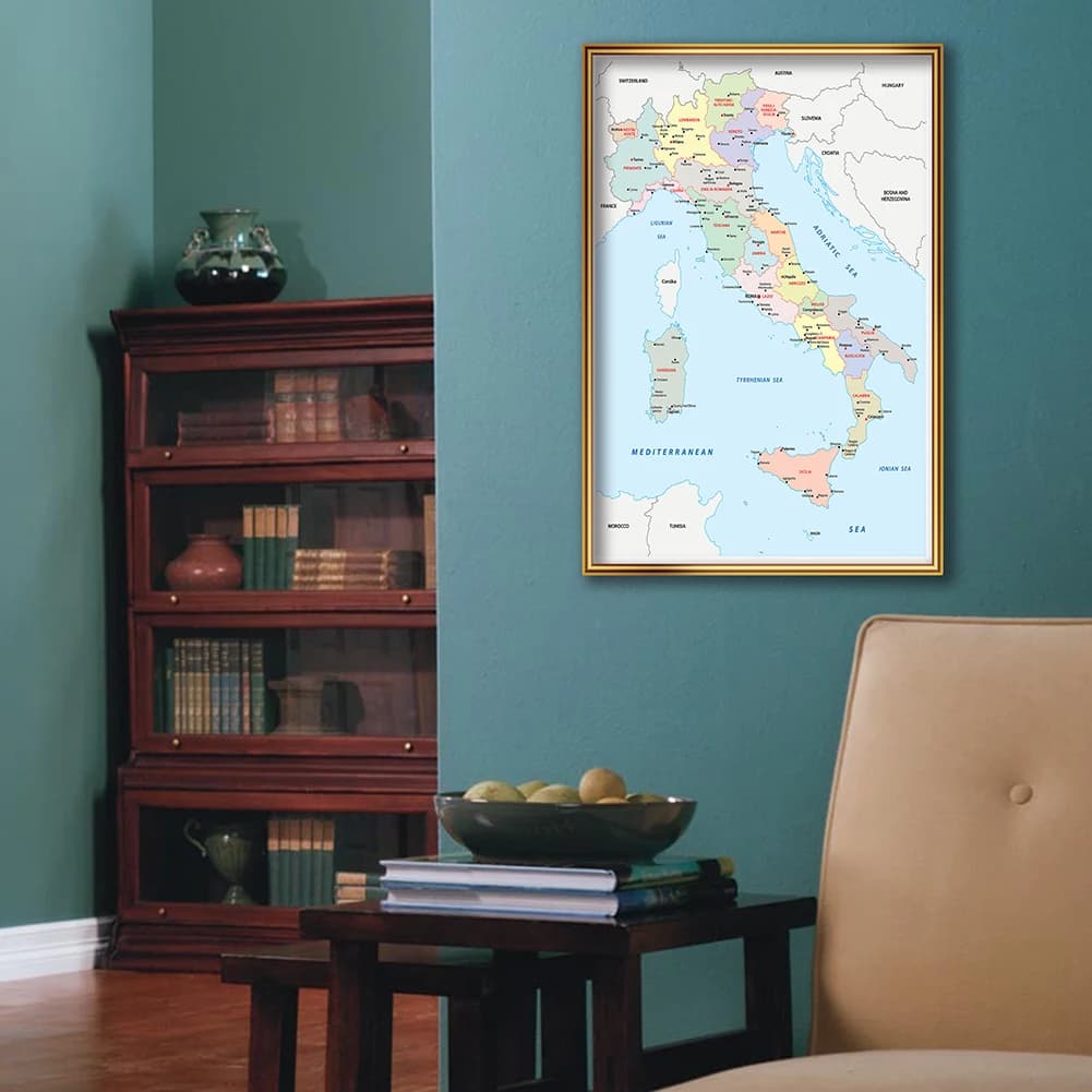 Affiche d'art mural de carte politique italienne d'italie, 42x59cm, peinture sur toile, fournitures scolaires de voyage, décoration de salon et de maison