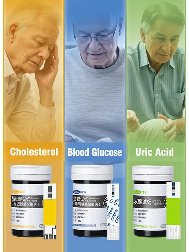 Bandelettes de test Cofoe Cholestérol & Glucose sanguin & Acide urique 3 en 1 & lancettes uniquement pour détecteur 3 en 1 GUT02 Soins de santé