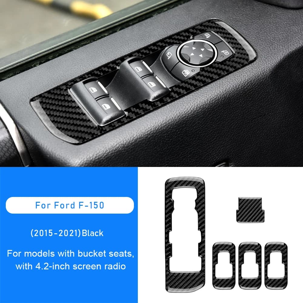 Autocollant de couverture de panneau de commutateur de fenêtre de porte, accessoires de garniture intérieure en Fiber de carbone pour Ford F150 2015 2016 2017 2018 2019 2020 2021