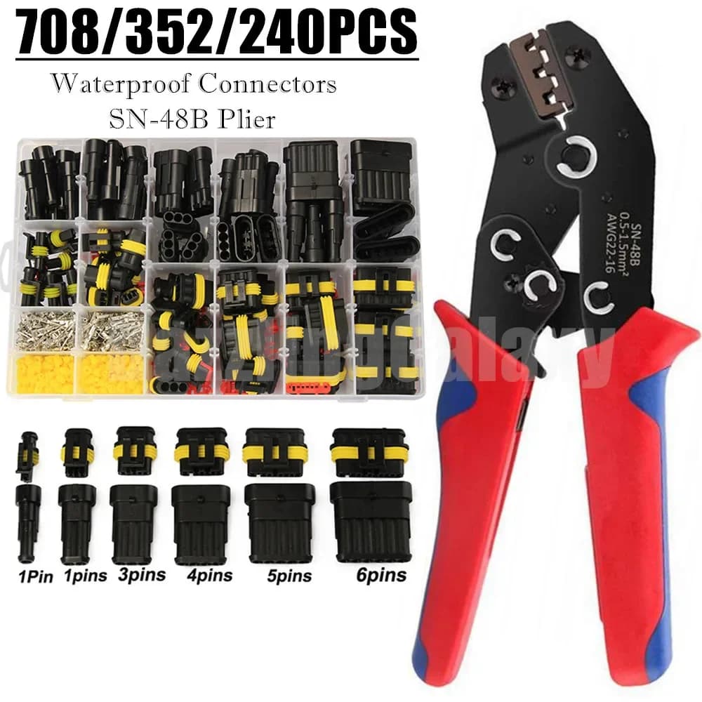 Prise de connecteur de fil de voiture, automobile étanche, moto, camion, SFP, pince à sertir mâle et femelle, 708 pièces, 352 pièces, 240 pièces, 1 broche, 2 broches, 3/4 broches