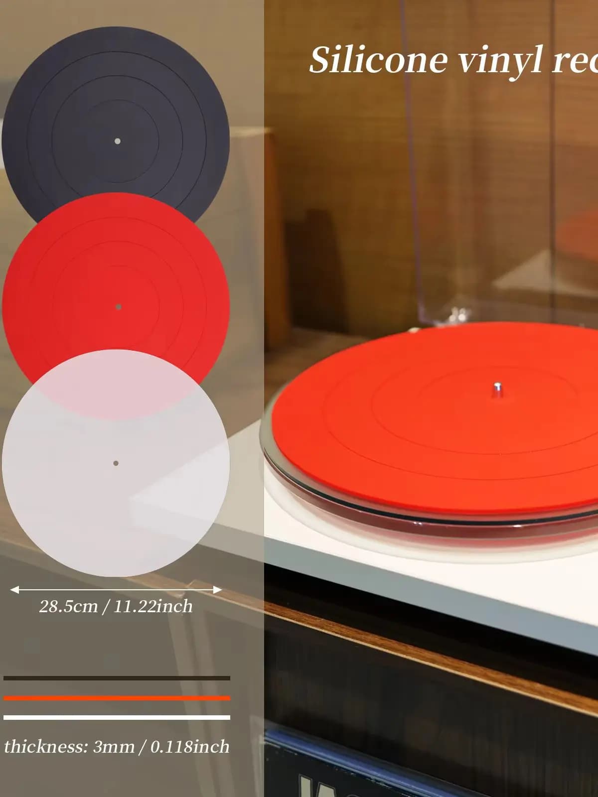 Tapis antidérapant en silicone anti-vibration de 12 pouces pour disque vinyle LP, épaisseur 3 mm, pour tourne-disque phonographe