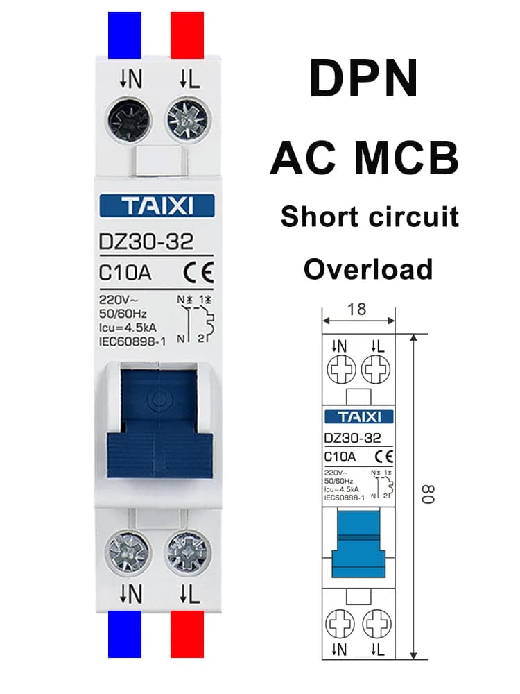 Mini disjoncteur DZ30 DPN MCB AC220V 6A 10A 16A 20A 25A 32A, interrupteur d'air, Protection contre les surcharges et les courts-circuits