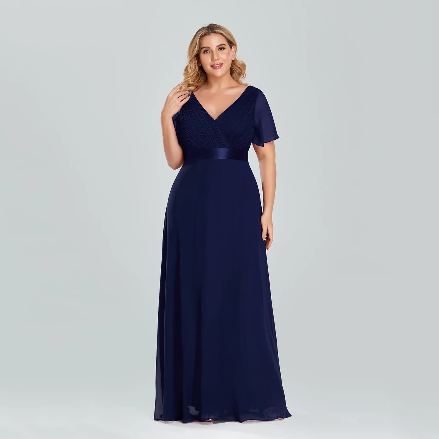 XUCTHHC – Robe de soirée longue en mousseline de soie, col en V, à volants, élégante, pour cérémonie de mariage, grande taille, ligne A, 2021