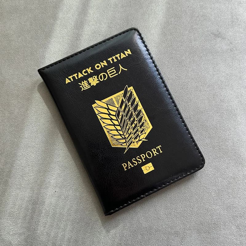 Couverture de passeport Attack on Titan, étui de voyage Anime Shingeki No Kyojin pour passeports Wings of Freedom