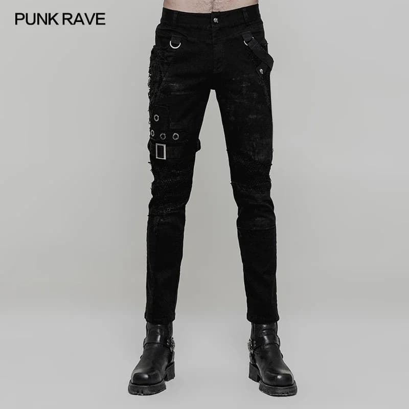 PUNK RAVE – pantalon en Denim pour hommes, Slim, Vintage, Rock, mode décontractée, tête fantôme, à rivets