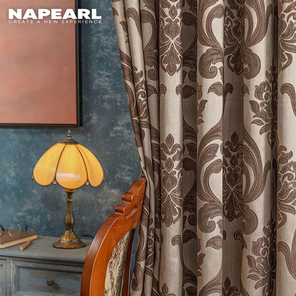 NAPEARL – rideaux Jacquard marron pour salon, panneau de fenêtre en Polyester, de luxe, Semi-occultant, pour chambre à coucher