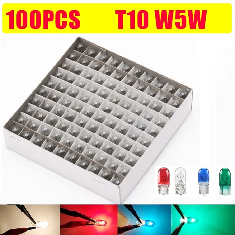 100 ampoules de voiture à filament unique T10 W5W 501 194, blanches, claires, en verre, 12V 5W W2.1x9.5d, pour feux de signalisation