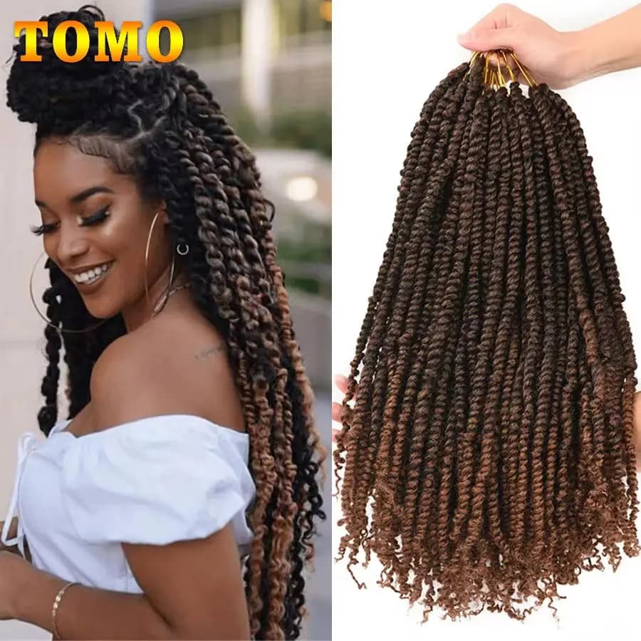 TOMO Passion torsion Crochet cheveux 12 18 24 "pré-bouclé synthétique Crochet tresses Extensions de cheveux Ombre tressage cheveux noir brun