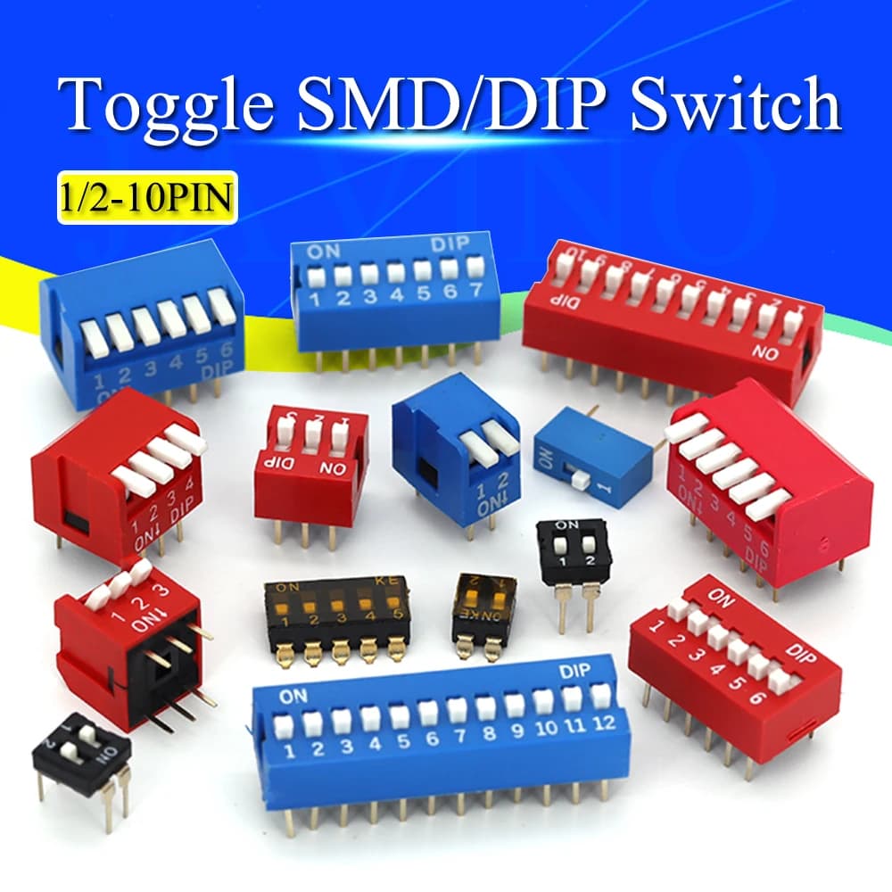Joli à glissière à cadran bleu, interrupteur à pression, technique 1, 2, 3, 4, 5, 6, 7, 8, 10 broches, 1.27, 2.54mm, voie de position, pas DIP, SMD, 5 pièces