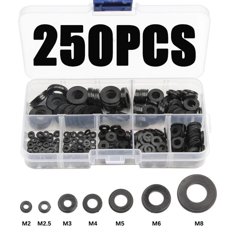 250 pièces rondelles en Nylon M2 M2.5 M3 M4 M5 M6 M8 rondelles en Nylon entretoises d'isolation en plastique joints noir blanc ensemble Kit d'anneaux de joint