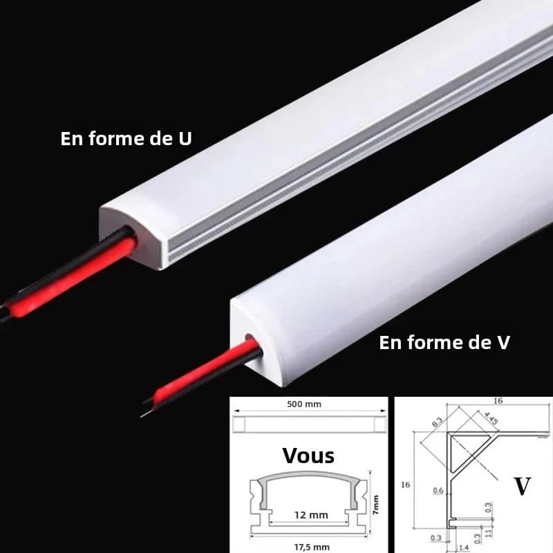 Bande LED rigide DC12V 50CM 20 pouces SMD5730 36LEDs en forme de U/V, profilé en aluminium plat pour éclairage intérieur