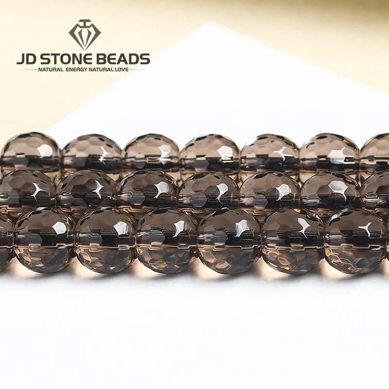 Perles de Quartz fumé à facettes synthétiques rondes en cristal d'énergie marron, perle d'espacement ample pour la fabrication de bijoux, accessoire de collier et de Bracelet