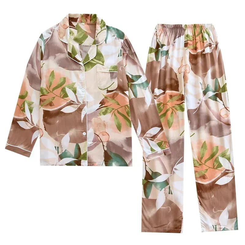 Pyjama Deux Pièces en Viscose à Manches sulfpour Femme, Cardigan Confortable à Grande Fleur, Ensemble de Service à Domicile, Nouvelle Collection Printemps et Été