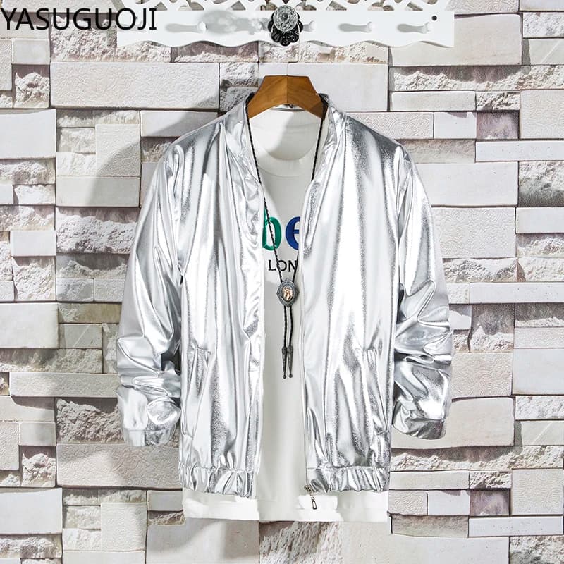 YASUGUOJI nouveau printemps scène effectuer robe hommes veste brillante or et argent couleur vive Streetwear hommes Hip Hop manteaux et vestes