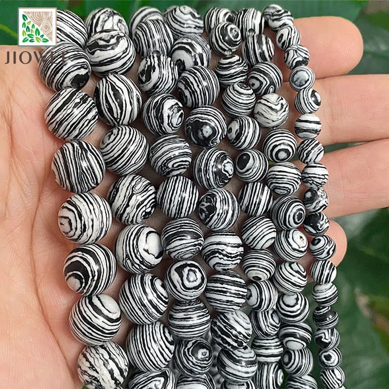 Pierre de Malachite blanche en dentelle noire, perles rondes en vrac, accessoires de Bracelet faits à la main pour la fabrication de bijoux, brin de 15 pouces, 4 6 8 10 12MM