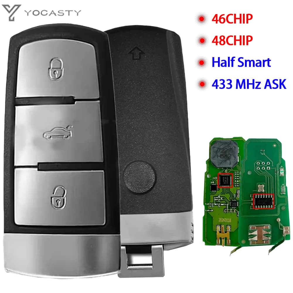 Clé de voiture intelligente avec puce YOCASTY 433MHz ID46/ID48, pour VW Passat B6 3C B7 2004-2015Magotan CC 3C0959752BG 3C0959752B, 3 boutons