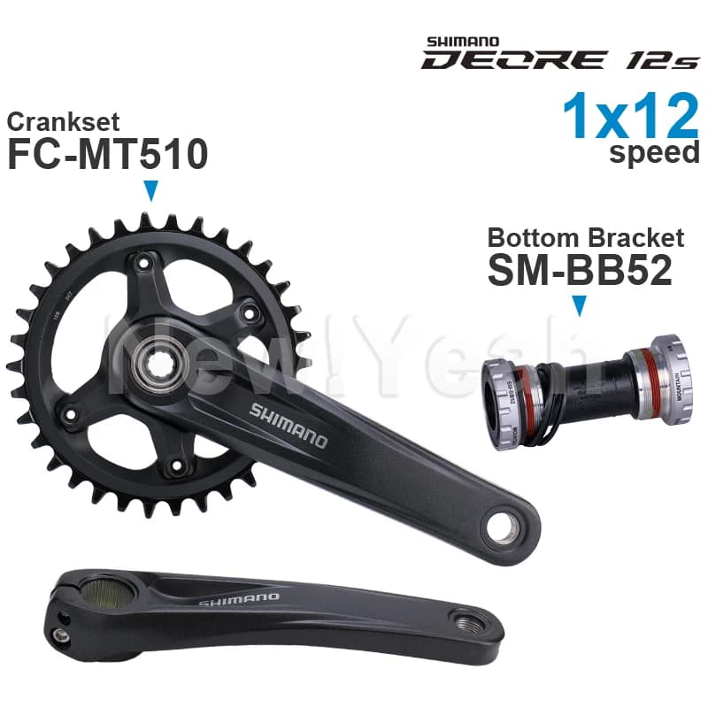 Groupe Shimano DEORE M6100 12 vitesses FC-MT510, pédalier et boîtier de pédalier SM-BB52, largeur de boîtier 68/73 mm, origine
