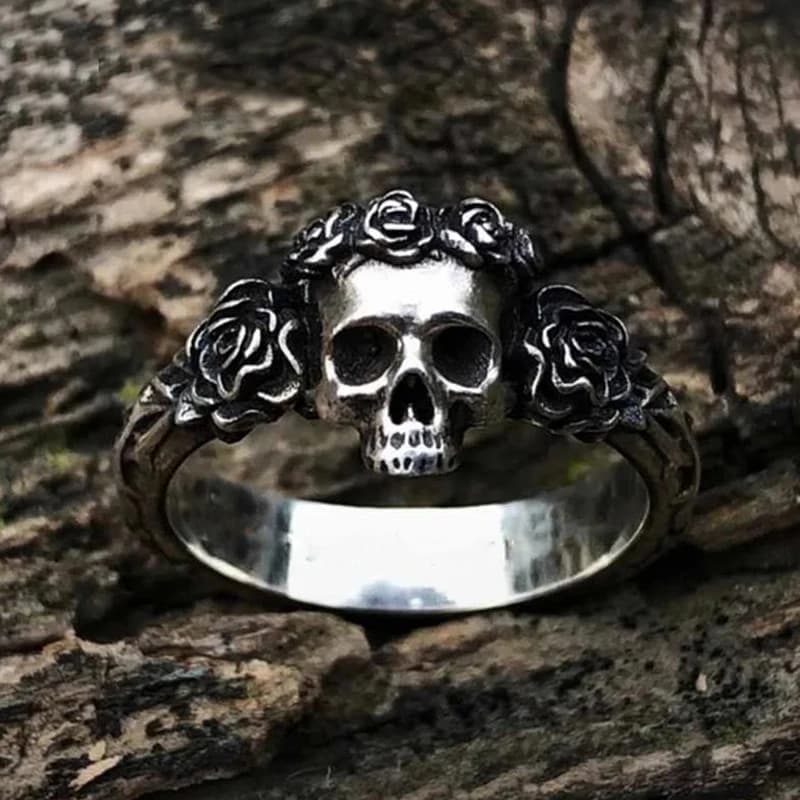Bague crâne de fleur noire Unique pour hommes, anneaux lourds en acier inoxydable 316L pour hommes, Bijoux Punk Biker, Bijoux de fête à la mode
