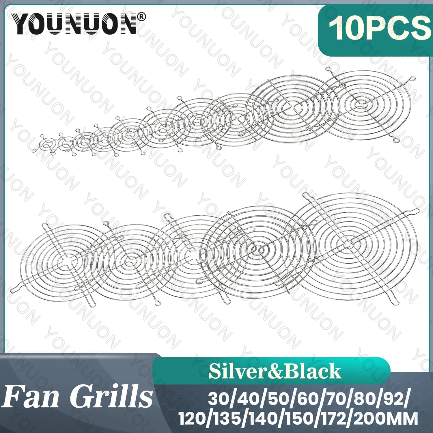 Protège-doigts en fil métallique argenté, 10 pièces, grille de ventilateur cc 30mm 40mm 50mm 60mm 70mm 80mm 90mm 120mm 135mm 140mm 170mm 200mm