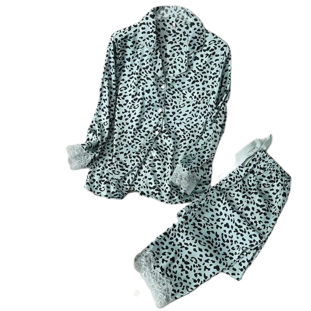 Ensemble Pyjama en Satin soyeux pour femmes, manches longues, vêtements de nuit décontractés, vêtements de maison, 2 pièces