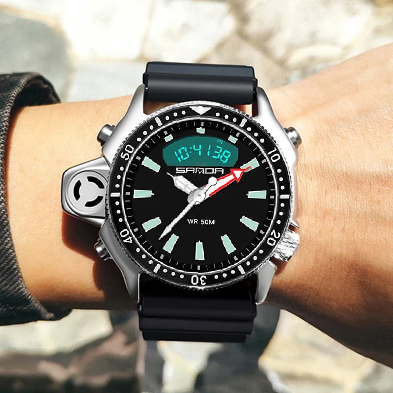 Double affichage mode sport montre-bracelet pour hommes Style décontracté montres hommes militaire Quartz montre-bracelet S choc homme Relogio Masculino