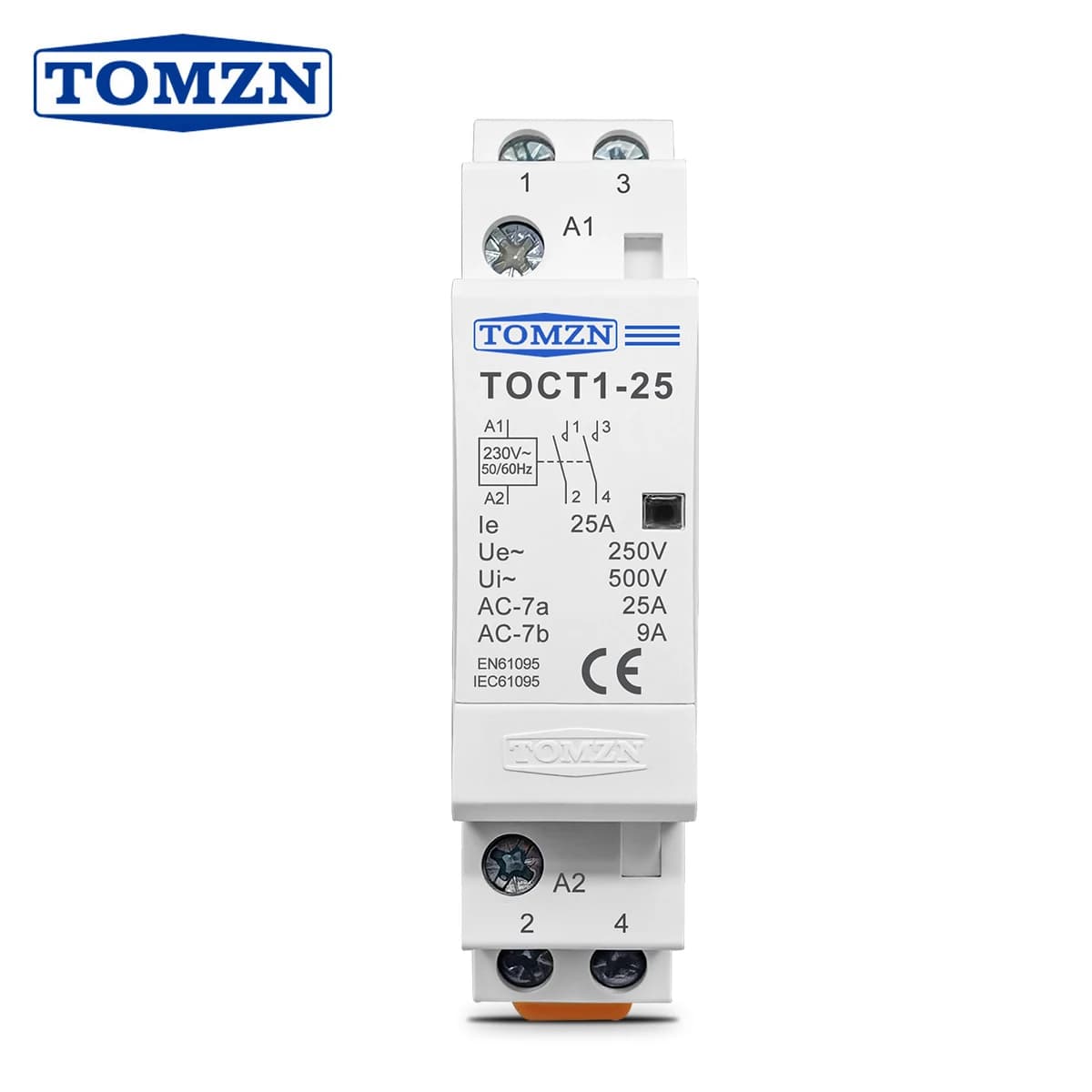 Contacteur modulaire AC domestique TOMZN TOCT1 2P 16A 20A 25A 220V/230V 50/60Hz sur rail DIN 2NO 2NC 1NO1NC