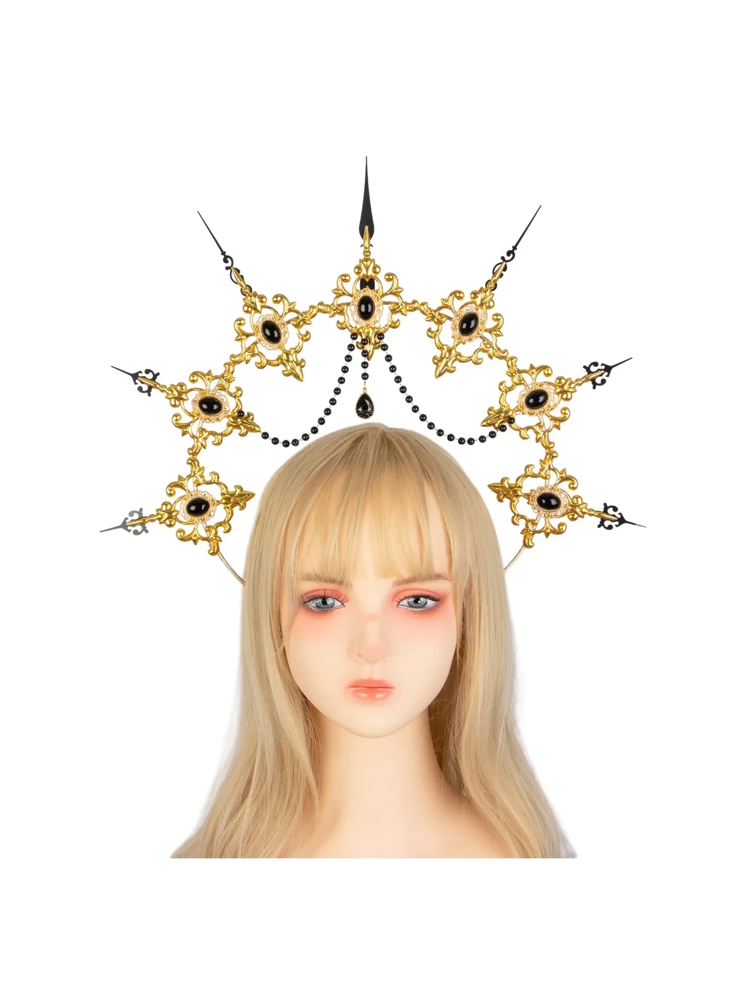 Diadème gothique rétro foncé fait à la main, vêtements de sauna Lolita, diadème baroque vintage, accessoires pour cheveux, Vierge Marie, Aura Goddess Sun KC Halo Cross