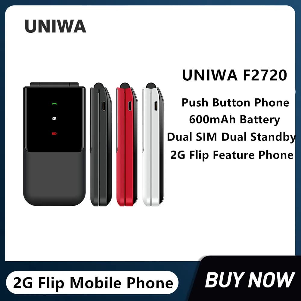 Téléphone portable à clapet UNIWA F2720, double carte SIM, téléphone à boutons-poussoirs pour personnes âgées, écran 1,7 pouce, haut-parleur radio sans fil, mini téléphone à fonctions essentielles
