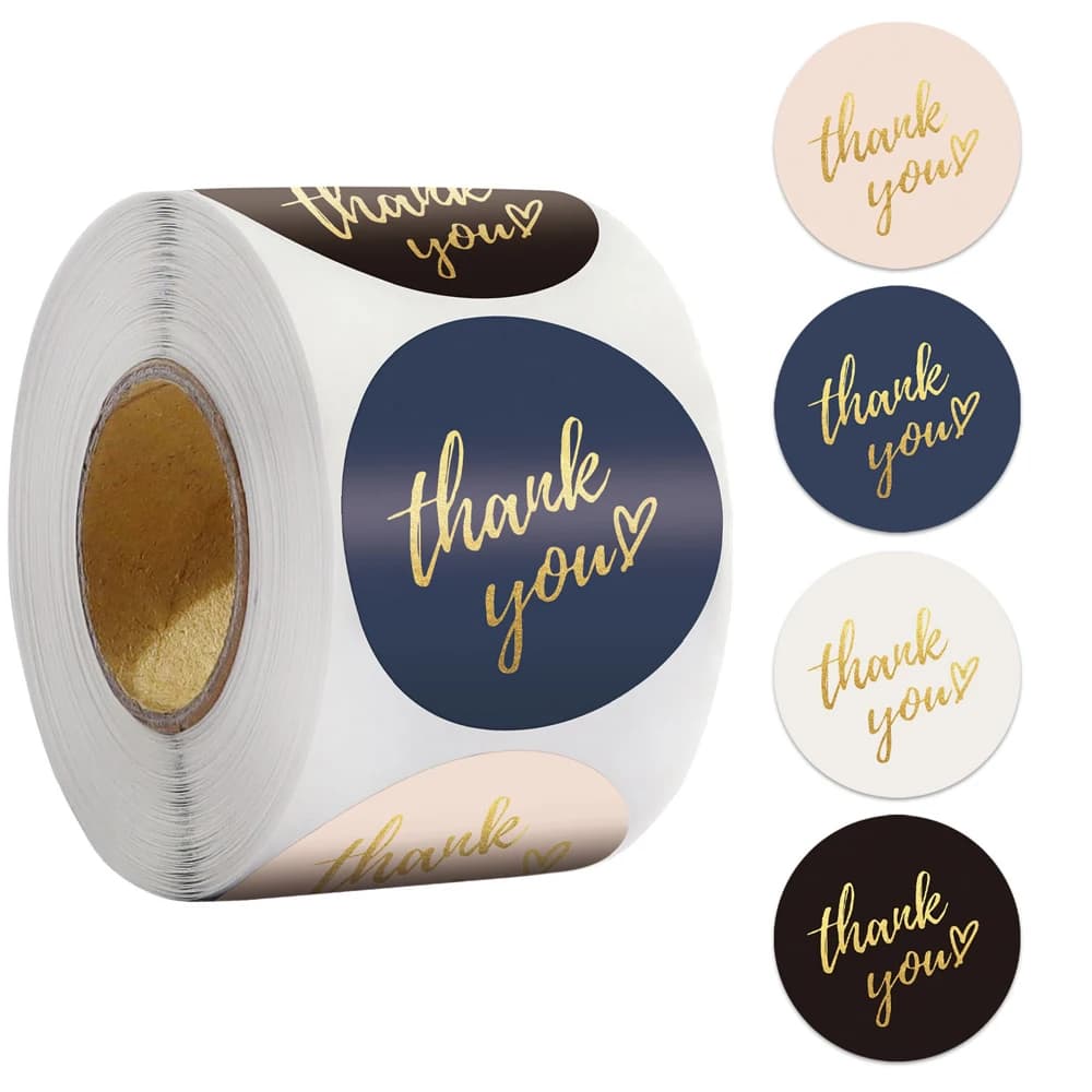 Étiquettes autocollantes de remerciement, 50 à 500 pièces, papier feuille d'or, autocollant de décoration pour étiquettes cadeaux de mariage faites à la main, papeterie 4 couleurs