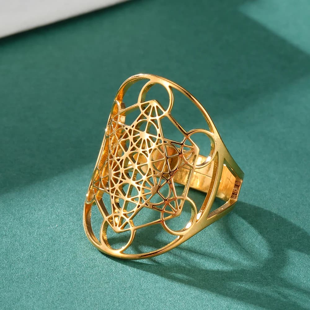Archangel Metatron bague en acier inoxydable taille réglable Salomon bijoux les secrets de la géométrie du jardin cabalistique Anneau en acier inoxydable Metatron, Anneau de Metatron, Anneau de