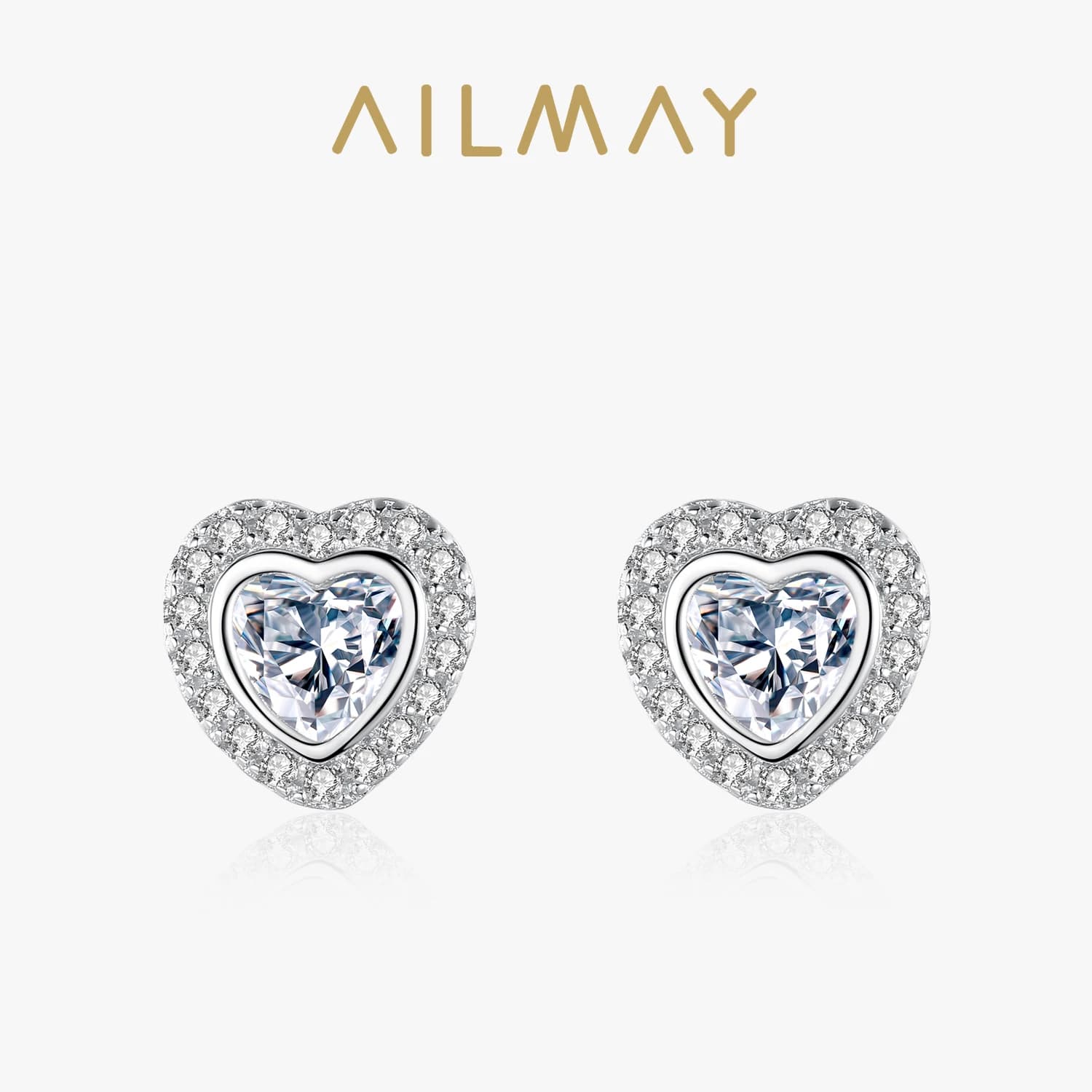 Ailmay 925 en argent Sterling classique de luxe amour coeur forme boucles d'oreilles clair Zircon pour les femmes de mariage fiançailles bijoux cadeau