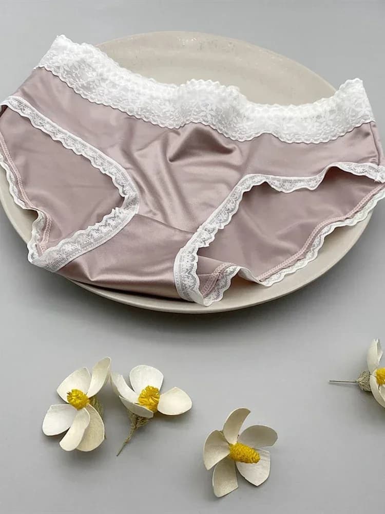Sous-vêtements Sexy en soie glacée pour femmes, culotte soyeuse et confortable, taille moyenne, Lingerie fine et élastique, slip pour dames, Tanga mignon