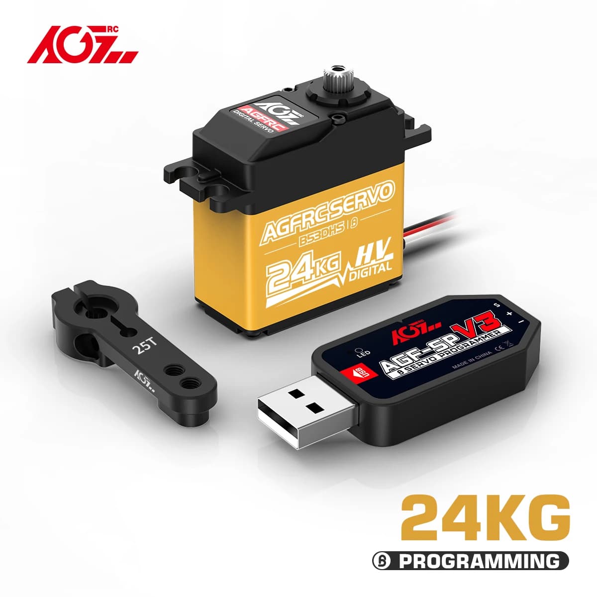 AGFRC-Servo de direction HV programmable, numérique, haute vitesse de couple, engrenage en titane, modèle de camions de voiture RC 1/12 1/10, B53DHS 24kg