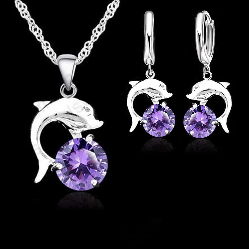 Collier + boucles d'oreilles ensembles mignon romantique Style Animal série dauphin modélisation pour femmes fille 925 argent Sterling