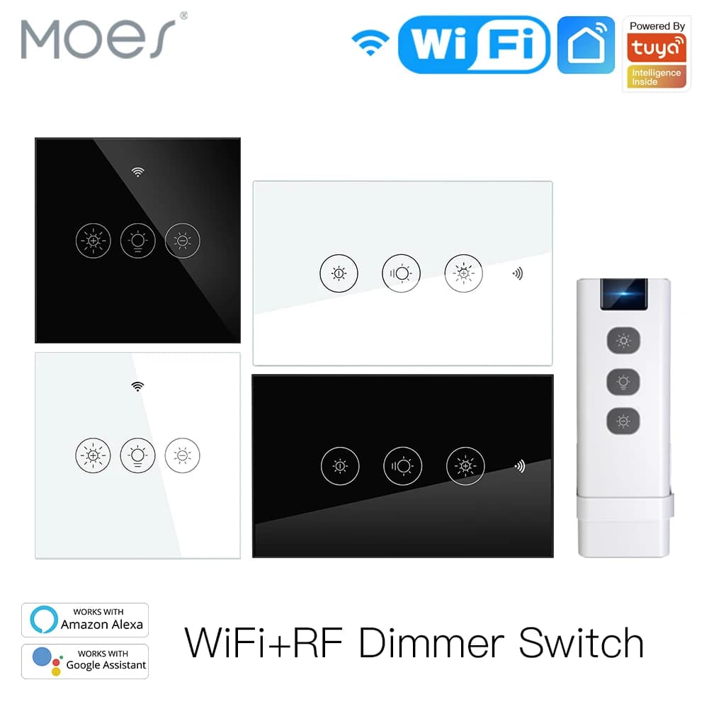 MOES-Joli variateur de lumière intelligent, WiFi, RF, 2, 3 voies Smart Life, Tuya Andrea Control avec Alexa, Google Voice Assistants, Nouveau