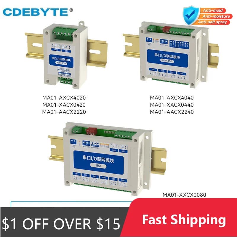 ModBus RTU Module IO série Interface RS485 AI DI DO 8 sorties numériques Installation sur Rail 8 ~ 28VDC CDEBYTE MA01-AXCX4020