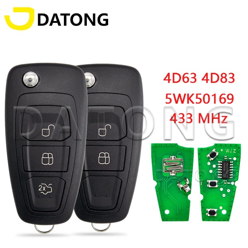 Clé de voiture Datong World compatible avec Ford Focus Transit C-Max S-Max MK3 Mondeo 4D63+/83 Chip 433MHz FSK 5WK50165 5WK50166 5WK50168