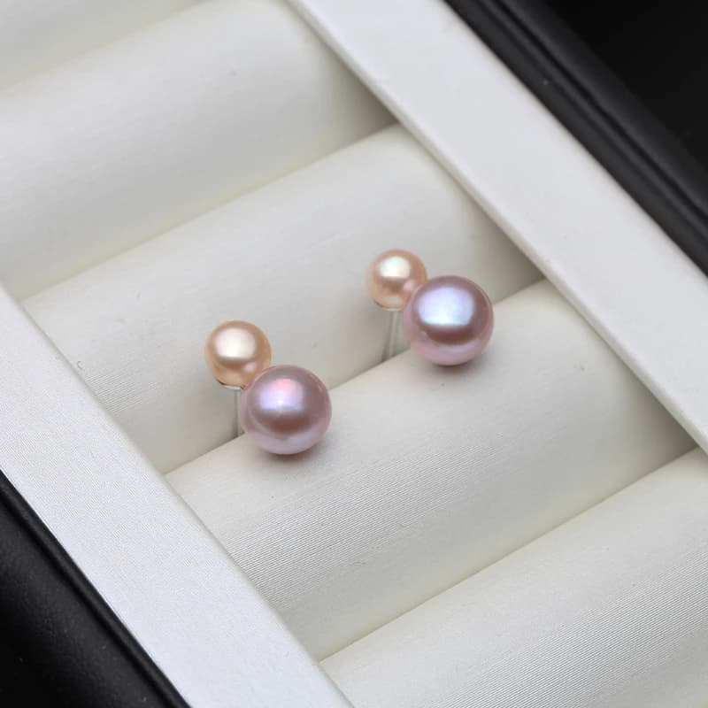 Boucles d'oreilles en perles d'eau douce véritables, boucles d'oreilles en argent sterling 925 pour femmes, bijoux à double perle