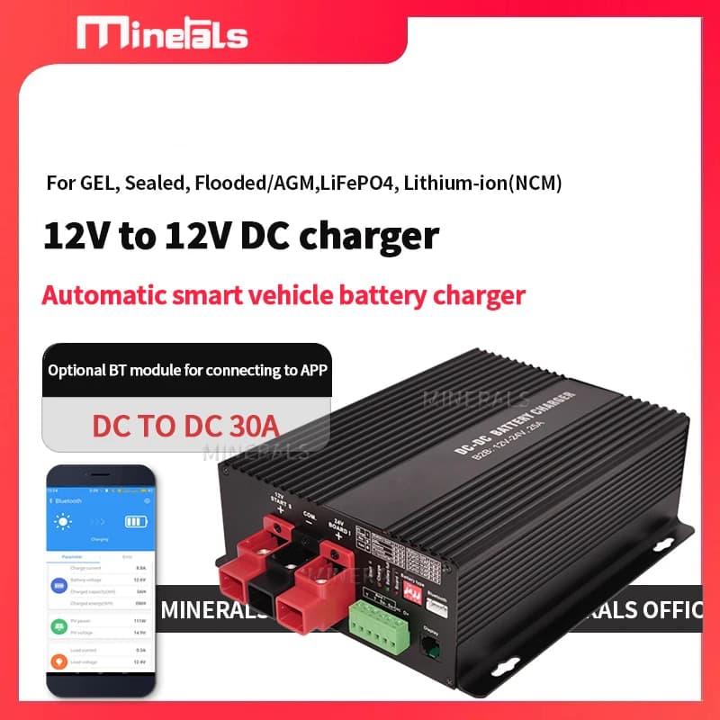 Chargeur intelligent DC-DC 12V 30A avec fonction de surtension, compatible application, pour batterie lithium, charge entièrement automatique et contrôle de température