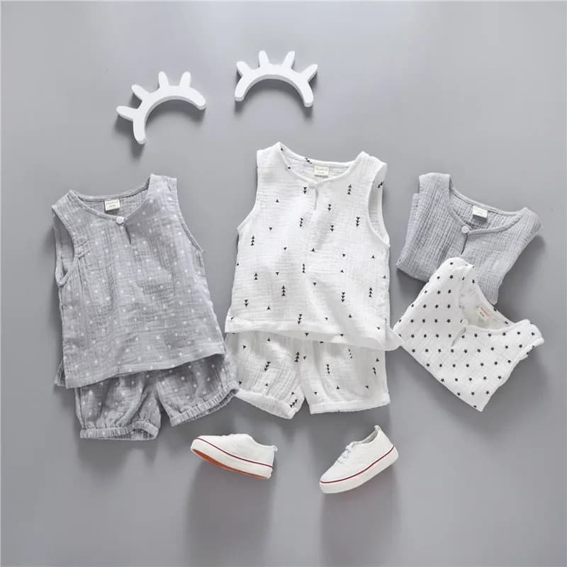 Costume d'été en coton et lin pour garçons et filles, ensemble gilet et short sans manches, 2 pièces, vêtements pour enfants, bébés et tout-petits de 0 à 5 ans, 2019