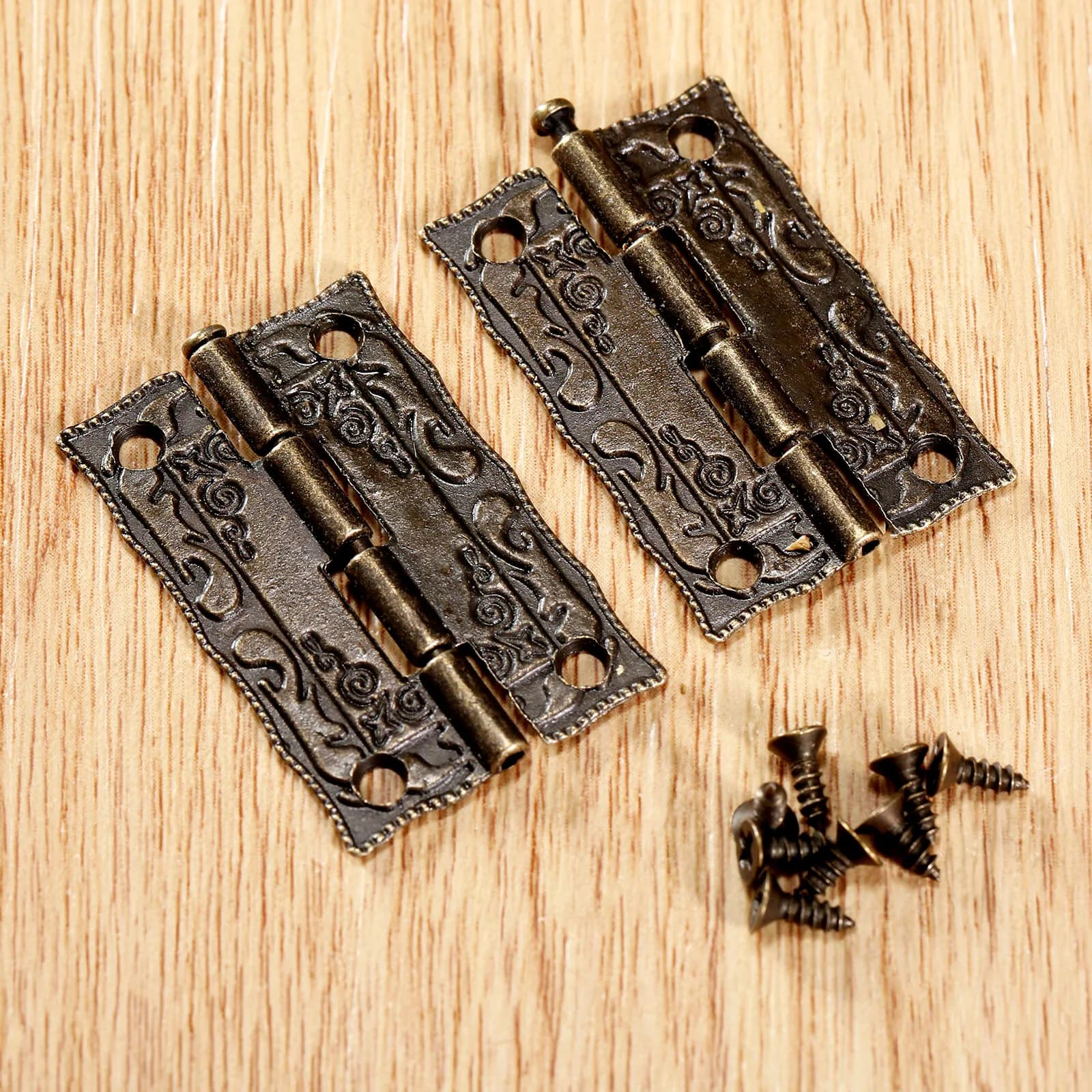 2 pièces charnière de porte de meuble 36x23mm boîtes à bijoux en bois charnières décoratives raccords de meubles + vis + boîte de rangement