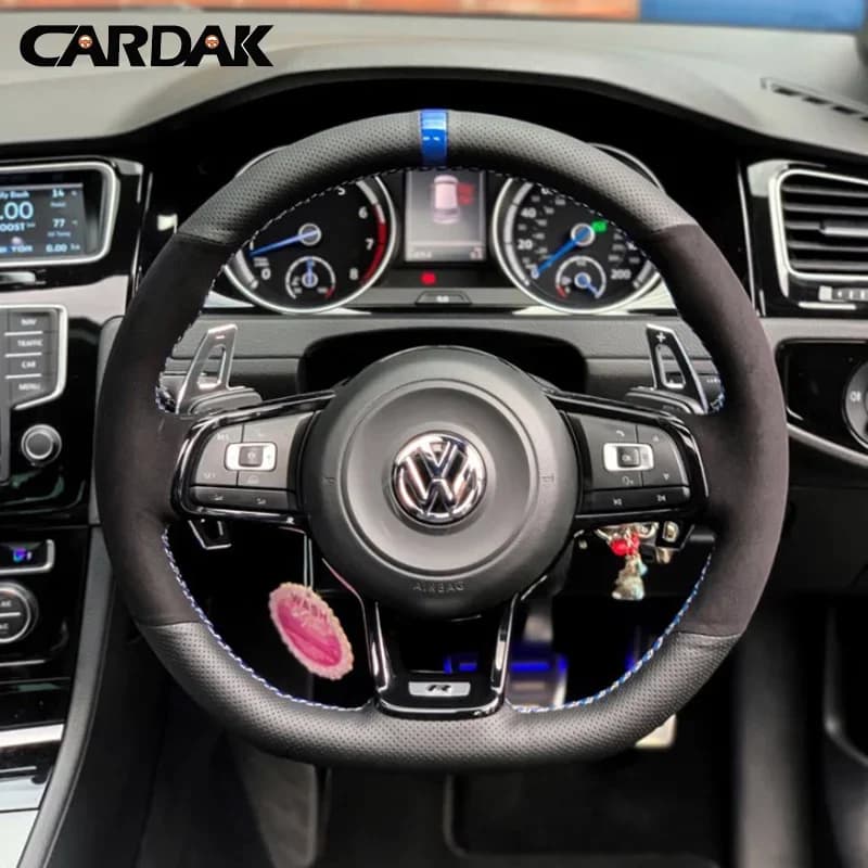 CARDAK Housse de volant de voiture en cuir suédé noir pour Volkswagen Golf 7 MK7 GTI R VW Polo Scirocco 2015 2016