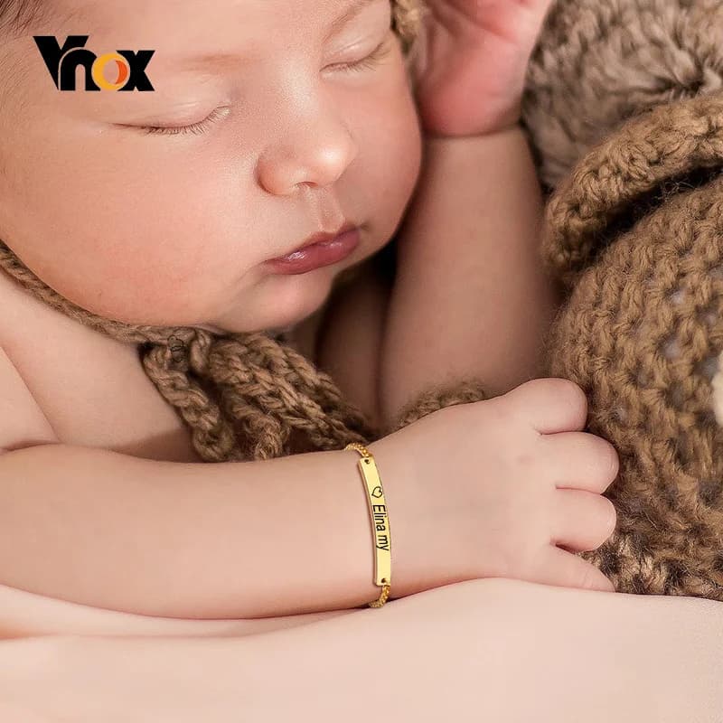 Vnox Bracelets personnalisés pour maman, cadeau pour nouveau-nés, barre en acier inoxydable personnalisée, cadeau d'anniversaire pour filles et garçons