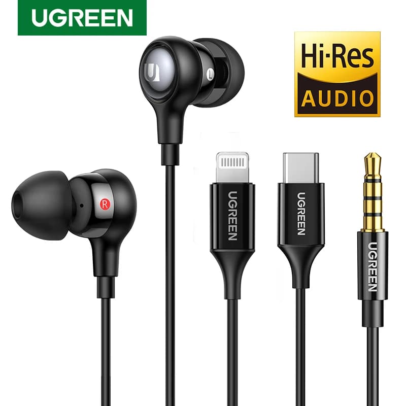 UGREEN – écouteurs filaires avec Microphone dans l'oreille, 3.5mm, antibruit, USB Type C, écouteurs Lightning pour iPhone Xiaomi