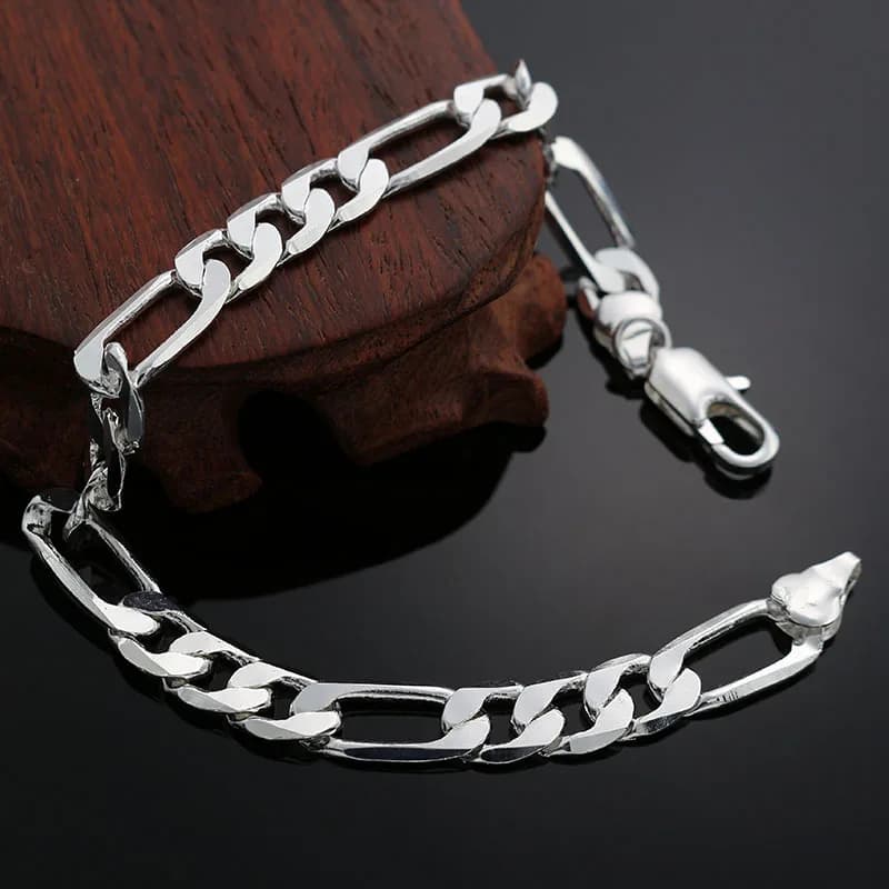Bracelets en argent regardé 925 pour hommes et femmes, chaîne latérale plate, sauvage, noble, fête de mariage, cadeaux de Noël, bijoux à la mode, 6mm