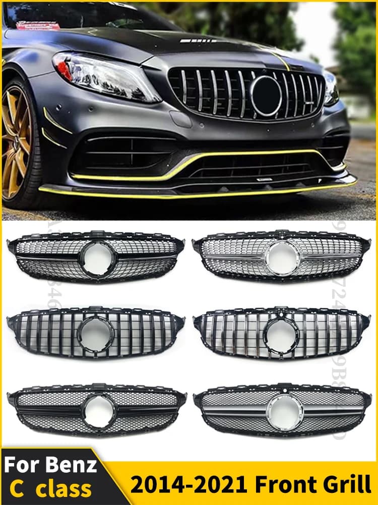 Grille de pare-chocs avant en diamant GT, pour Mercedes W205 Grill C205 S205 Benz C 2014 – 2021 C200 C260 C180 C250 C300 Coupe AMG Tuning