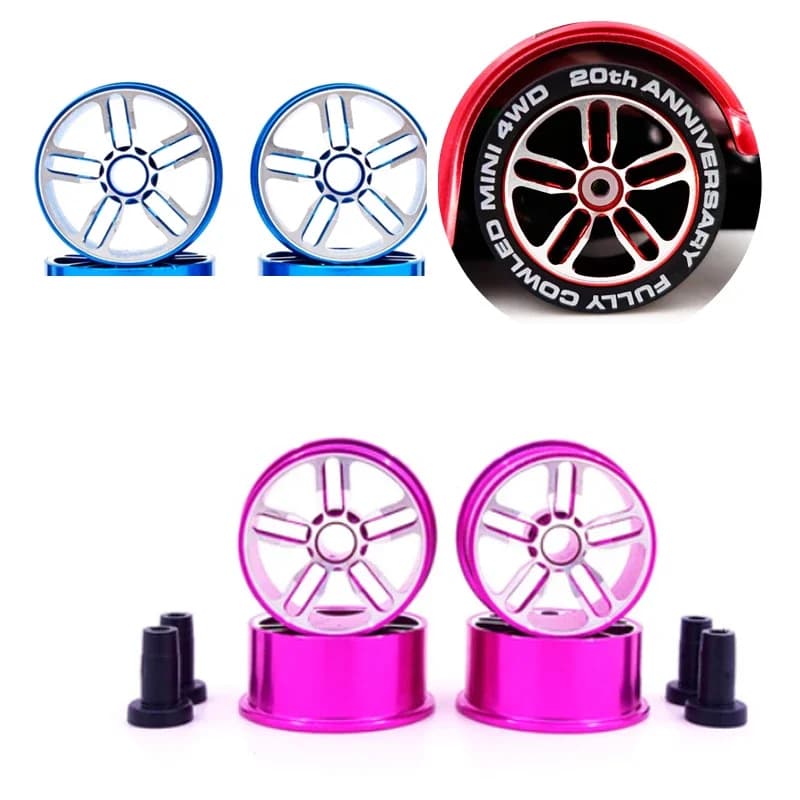 Pièces en alliage d'aluminium pour mini 4wd, jantes à rayons étoilés, 4 pièces pour tamiya mini 4wd modèle de voiture de course à échelle 1/32