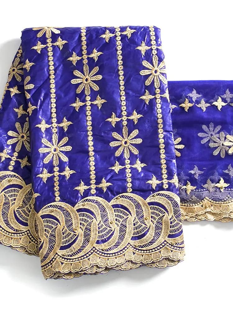 Tissus de couture africains Ankara avec pierres Bazin Brodé, 5+2 Yards, pour robes de mariage et de fête, en coton 2026