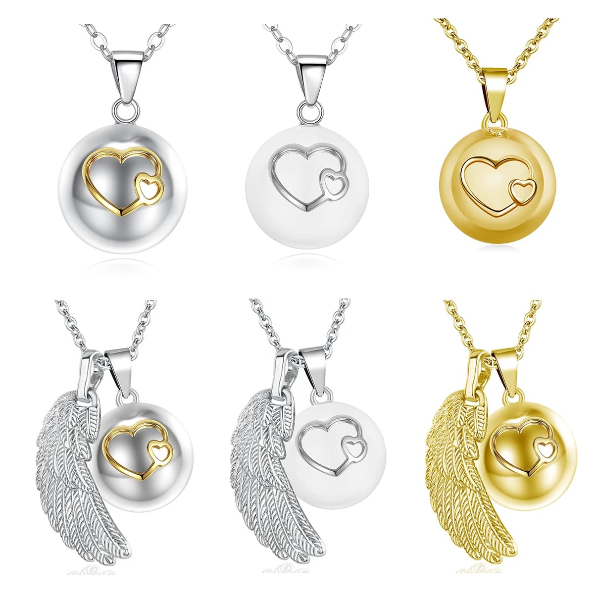 Eudora – bijoux de maternité, mélange de Styles, couleur or blanc, carillon en forme de cœur, pendentif Bola, collier d'appel d'ange, bijoux pour femmes enceintes